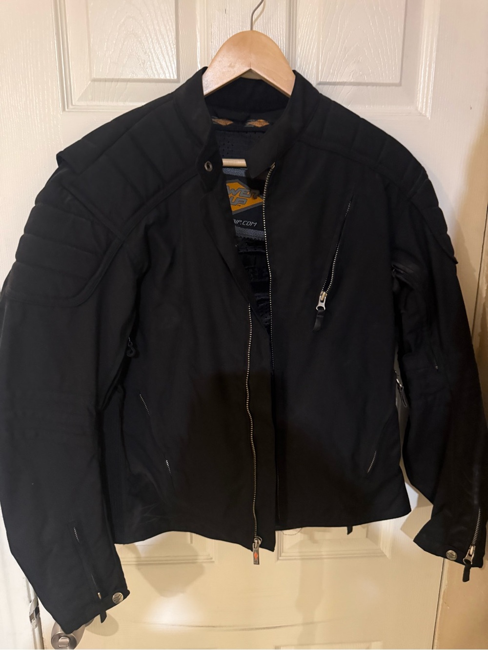 Men's Black Quilted Motorcycle Jacket - Classic Riding Style power trip